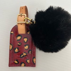 Hand painted LV luggage tag with keychain hardware added